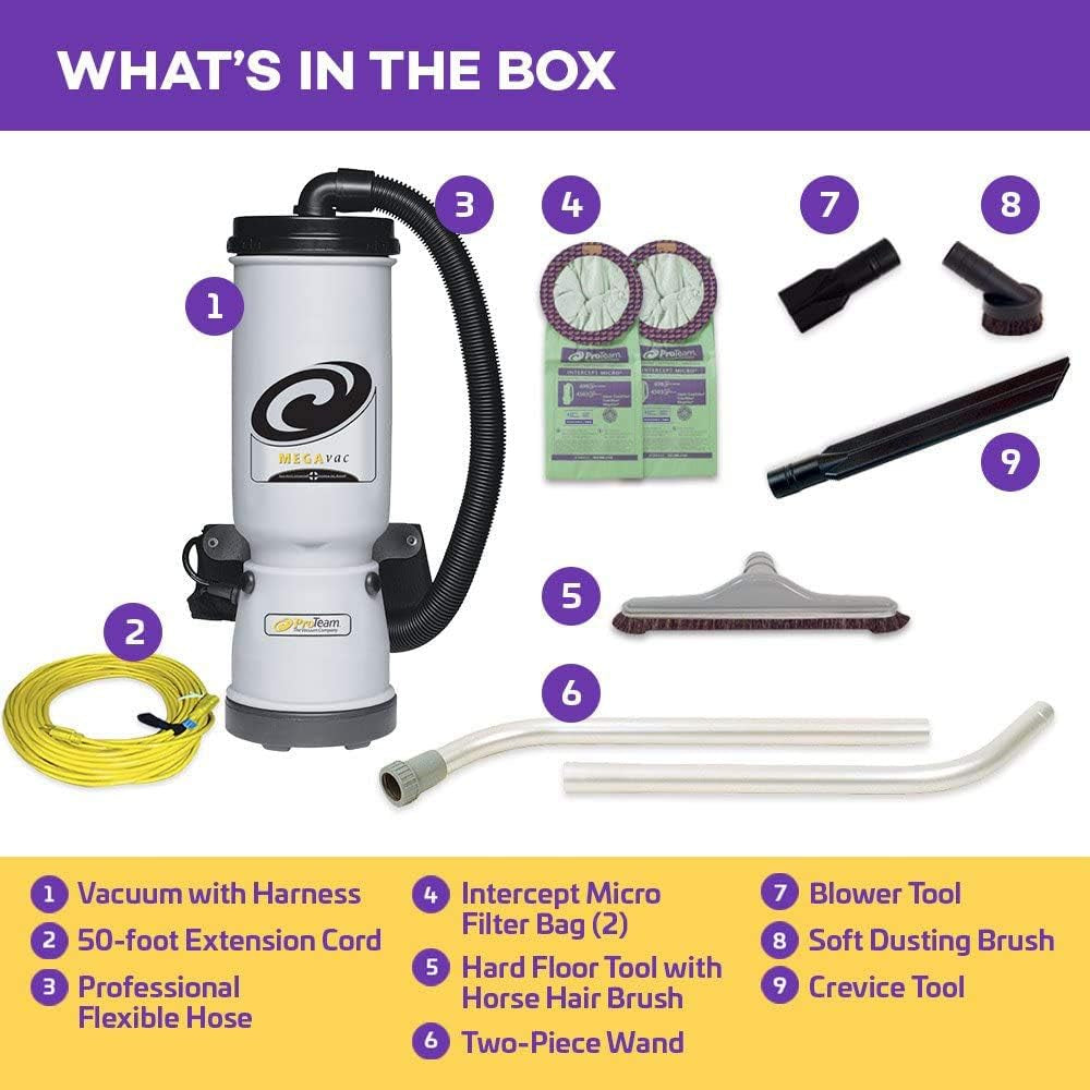 ProTeam MegaVac 10 Quart Backpack Vacuum w/Blower, Felt and Muti-Hard Surface & Blower Tool Kit, Gray