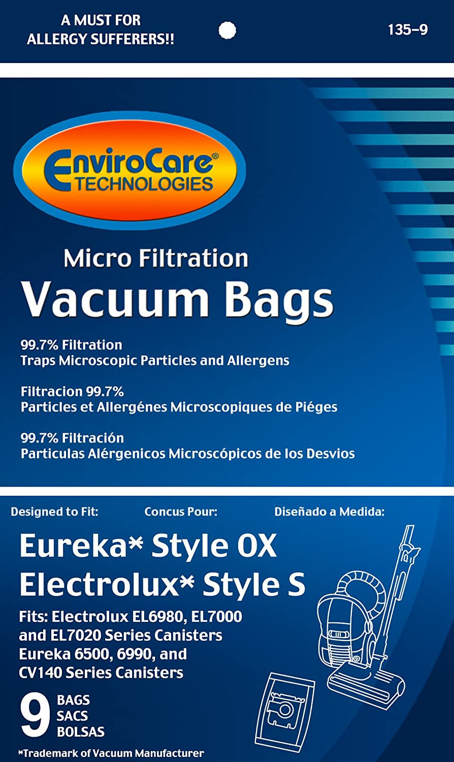 Dust Bags made to fit Electrolux Style S & OX Harmony Canister - 9 pack