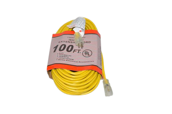 EXTENSION CORD-100ft,16/3,COMMERCIAL,YELLOW LIGHTED ENDS