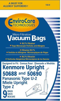 Kenmore 50688 or 50690 Style U, L, O Vacuum Cleaner Bags - Generic - 9 pack