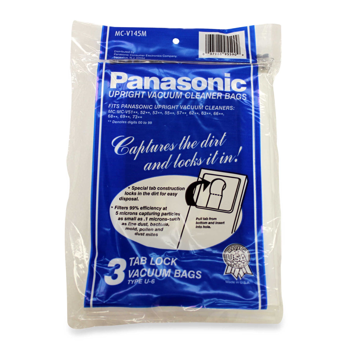 Panasonic MC-V145M Type U-6 Bags for Upright Vacuums - 3/pk