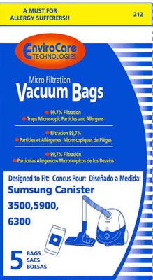 Samsung 212 Canister 3500, 5900, 6300 Bags- Generic - 5 pack