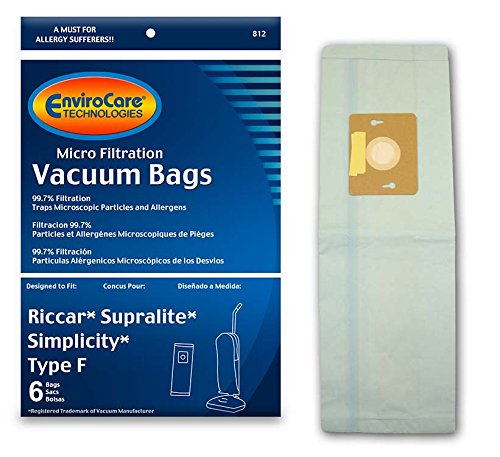 EnviroCare Replacement Vacuum Bags for Riccar Supralite and Simplicity Type F Uprights 6 pack