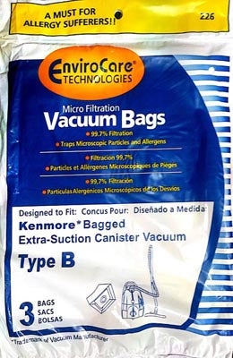 PAPER BAG, GALAXY B MICRO & TYPE 53278 3PK KENMORE TYPE "B" CANISTER BAG