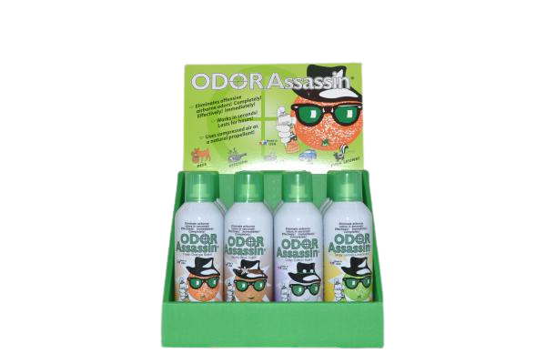 ODOR ASSASSIN,12PK-6oz,CANS,4 SCENTS CONTAINS,ORANGE,LEMON,CRISP COTTON,VANILLA BEAN
