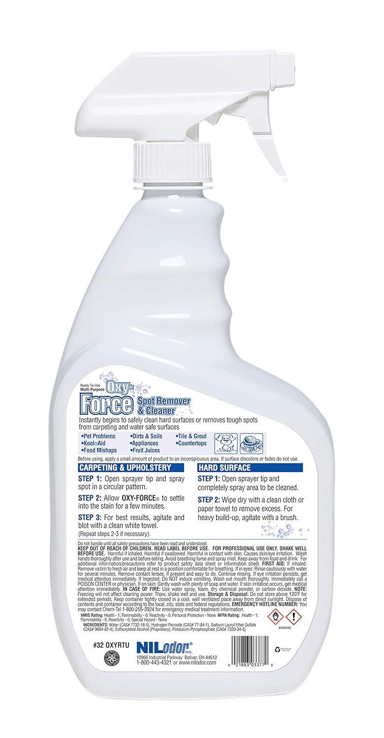 Oxy-Force Multi-Purpose RTU Spot Remover and Cleaner by Nilodor, 1 Quart (32 OXYRTU)