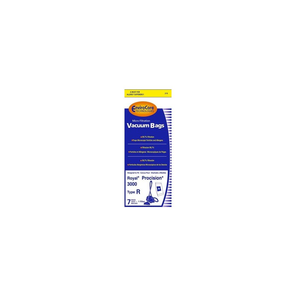 7 Royal Type R Allergy Vacuum BAG + Filter, Procision Ry, Canister Vacuum Cleaners, 3-RY3100-001, RY3100, 3RY310000