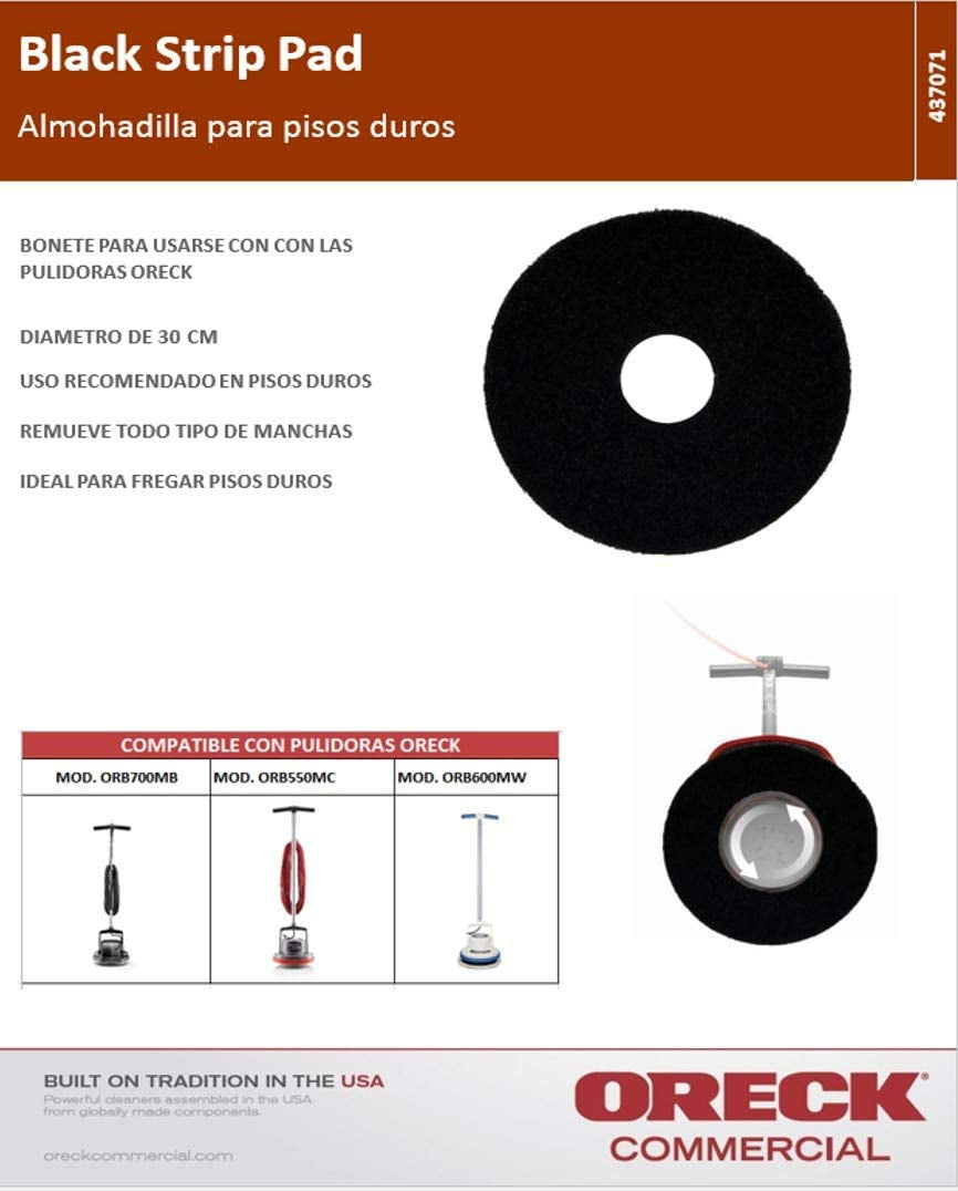 Oreck Commercial - 437.071 437071 Strip Orbiter Pad, 12" Diameter, Black, For ORB550MC Orbiter Floor Machine