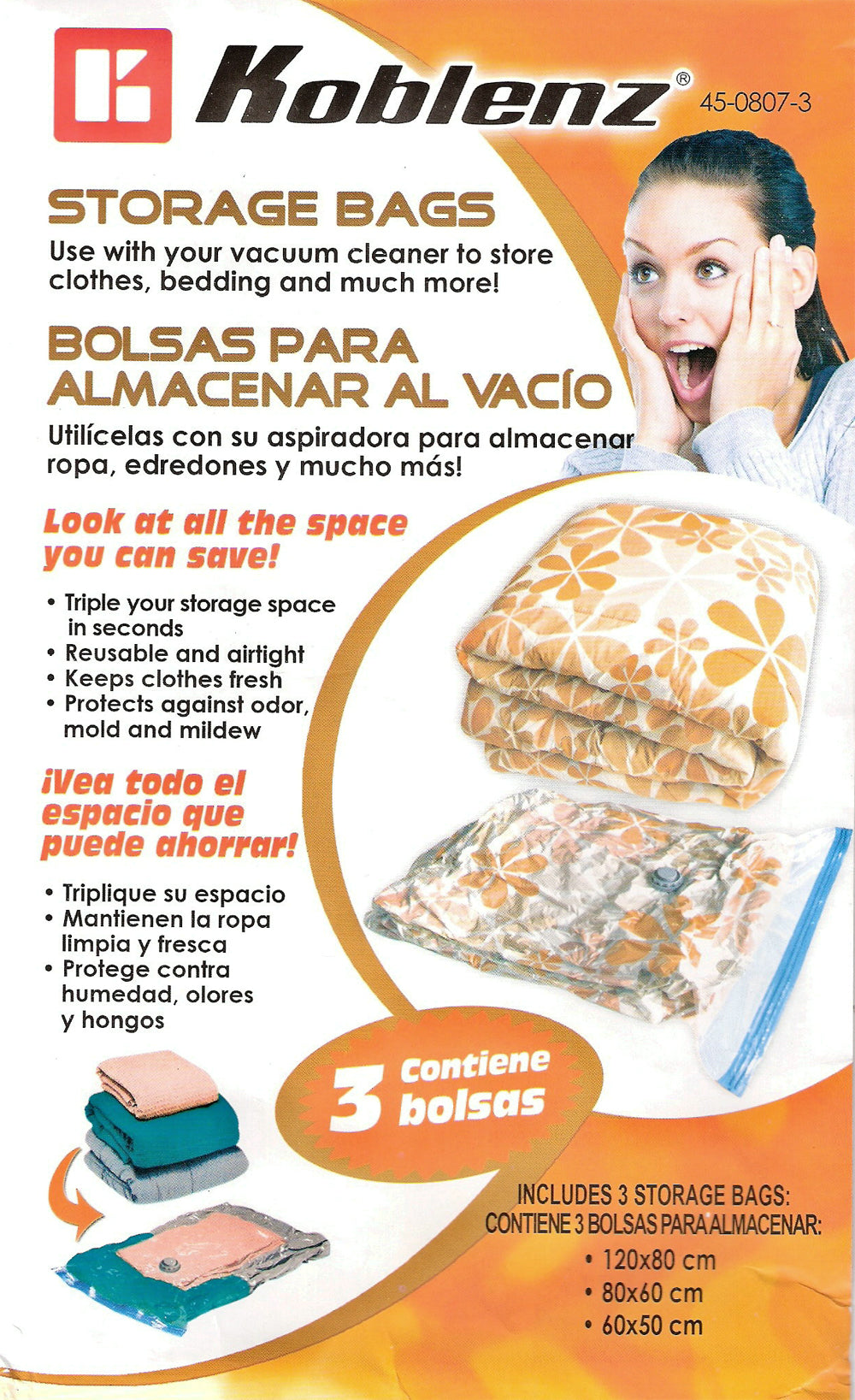 Koblenz Vacuum Seal Bags, Storage Space Bags 45-0807-3 - 1 JUMBO,1 MEDIUM,1 SMALL Space Bag