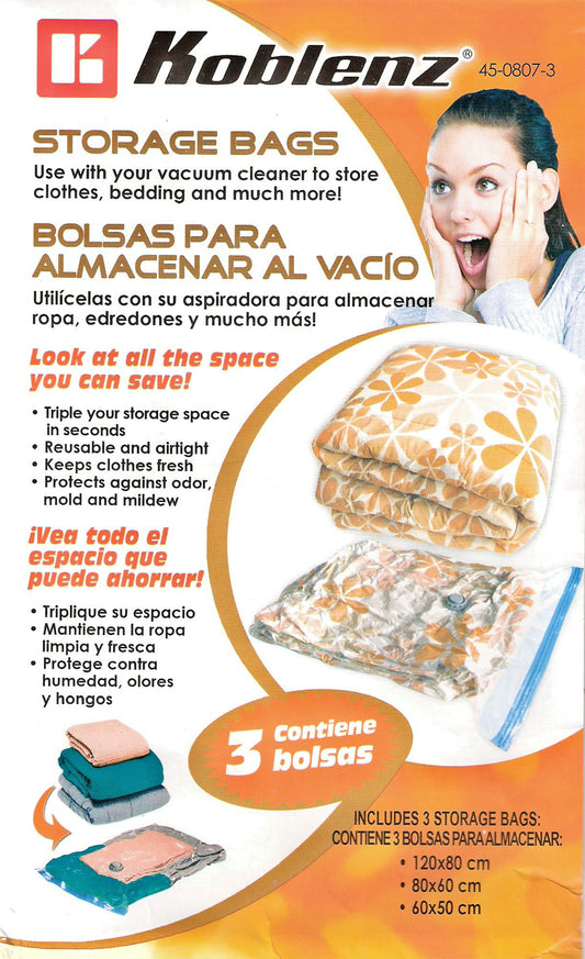 Koblenz Vacuum Seal Bags, Storage Space Bags 45-0807-3 - 1 JUMBO,1 MEDIUM,1 SMALL Space Bag