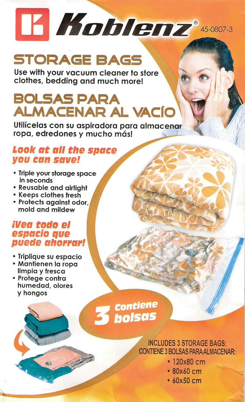 Koblenz Vacuum Seal Bags, Storage Space Bags 45-0807-3 - 1 JUMBO,1 MEDIUM,1 SMALL Space Bag