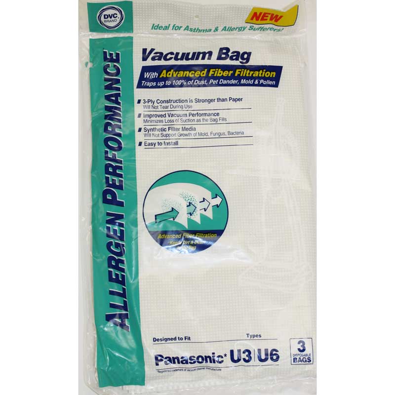 Panasonic U3 or U6 Type bags- 3 pack