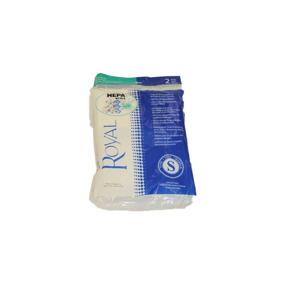2 Royal RY4000 Backpack Style S AR10130 HEPA Filtration Premium Allergen Filtration Vacuum Cleaner Bags, Part AR101
