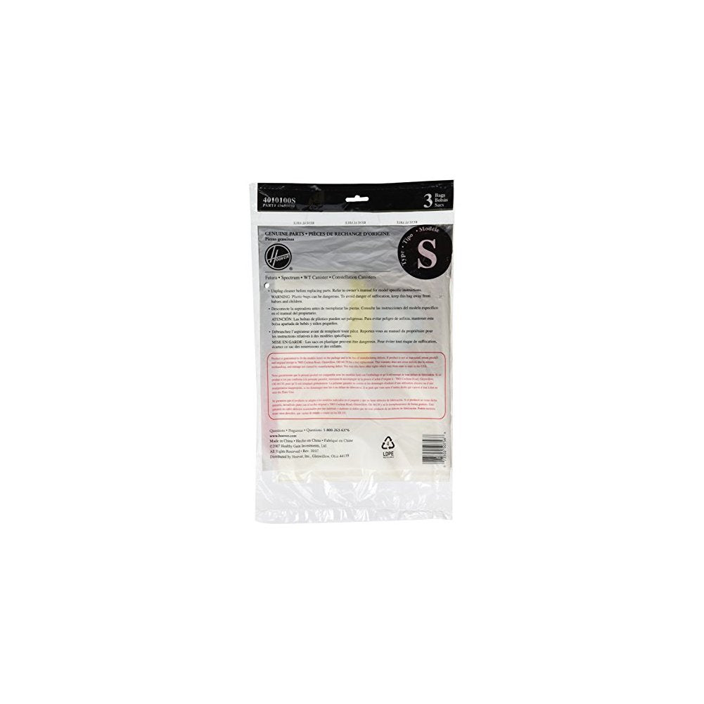 Hoover Type S Allergen Back (3-Pack), 4010100S