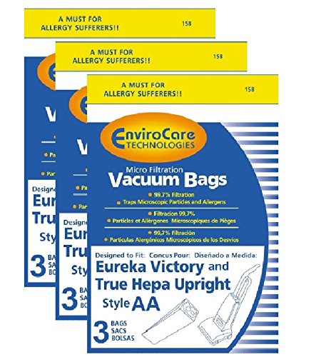 1 X Eureka Victory and True Hepa Upright Style AA Vacuum Bags Microfiltration with Closure - 9 Pack