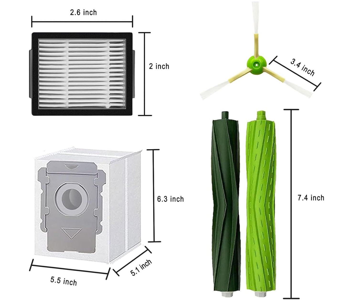 Replacement Filters and Bags for iRobot Roomba i3 i3+ i7 i7+ i4+ i5 i5+ j5 j5+ i6 i6+ i8 i8+ i2 J7 E5 E6 E7 I&J&E Series Vacuum Cleaner,1 Roller Brushes,4 Filters,4 Side Brushes,6 Dust Bags