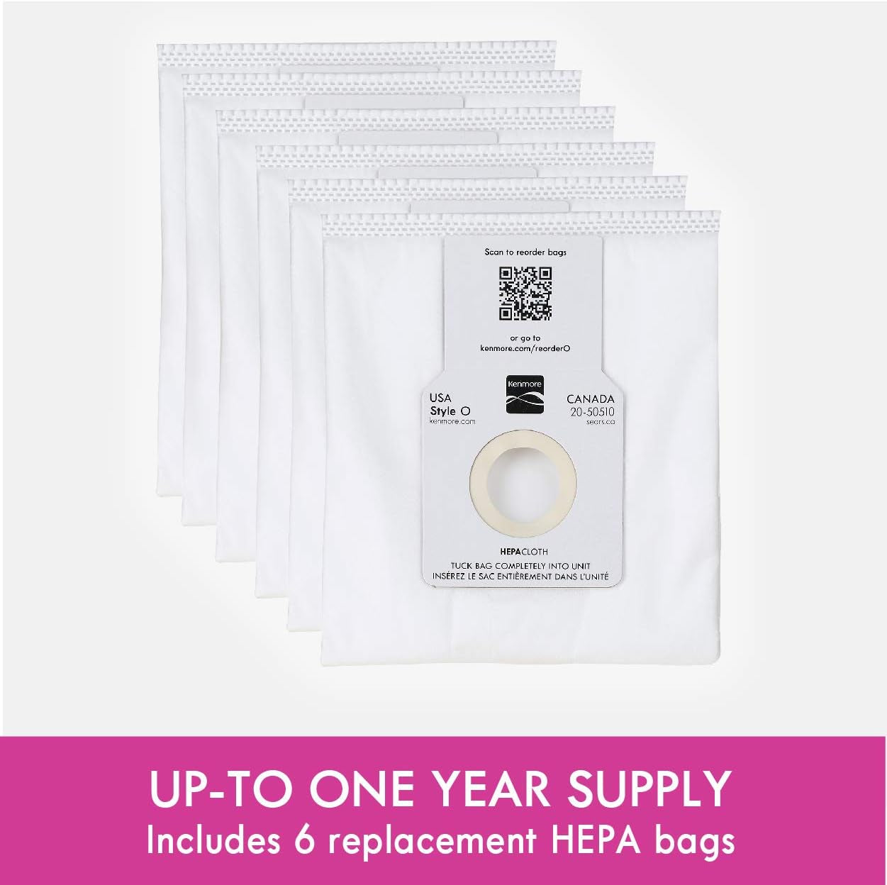 Kenmore 53294 Type O Upright Vacuum Bags HEPA 6 Pack
