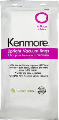 Kenmore 53294 Style O HEPA Cloth Vacuum Bags for Kenmore Upright Vacuum Cleaners 6 Pack,White