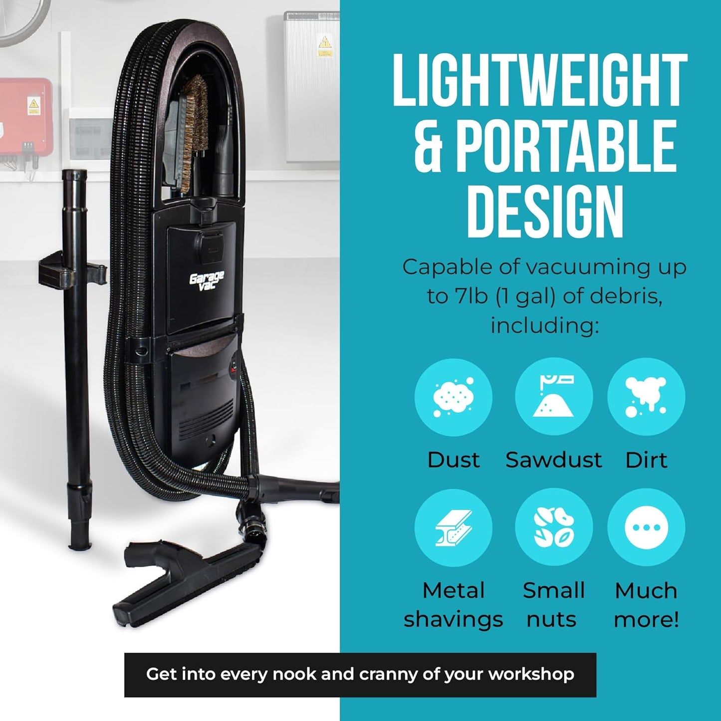 GarageVac GH120-E Black Wall Mounted Garage Vacuum with Accessory by Intervac