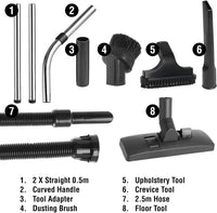 Tool Kit For Numatic Vacuum Cleaners, Wand Set, Hose, Crevice Tool, Dust Brush, Upholstery Tool and Combo Floor Tool