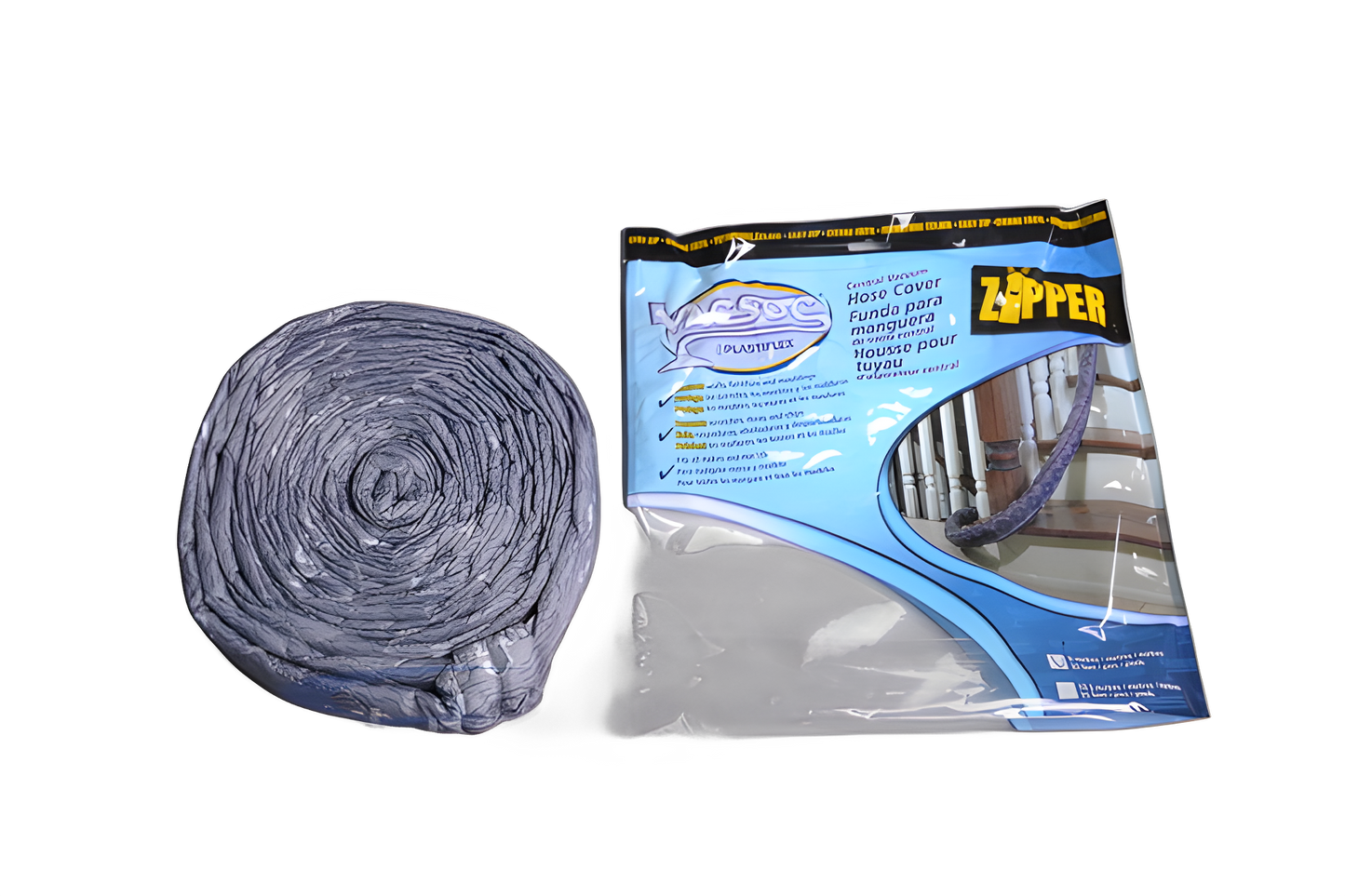 Hose Sock W, Zipper Plastiflex, 30ft, Gray Vacuum #VS-PZGY30