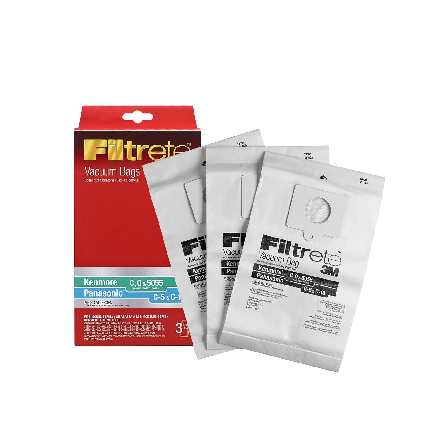Kenmore C (50558) & Panasonic C-5 Micro Allergen Paper Bags, 3M Filtrete (3 Bags, per pack)