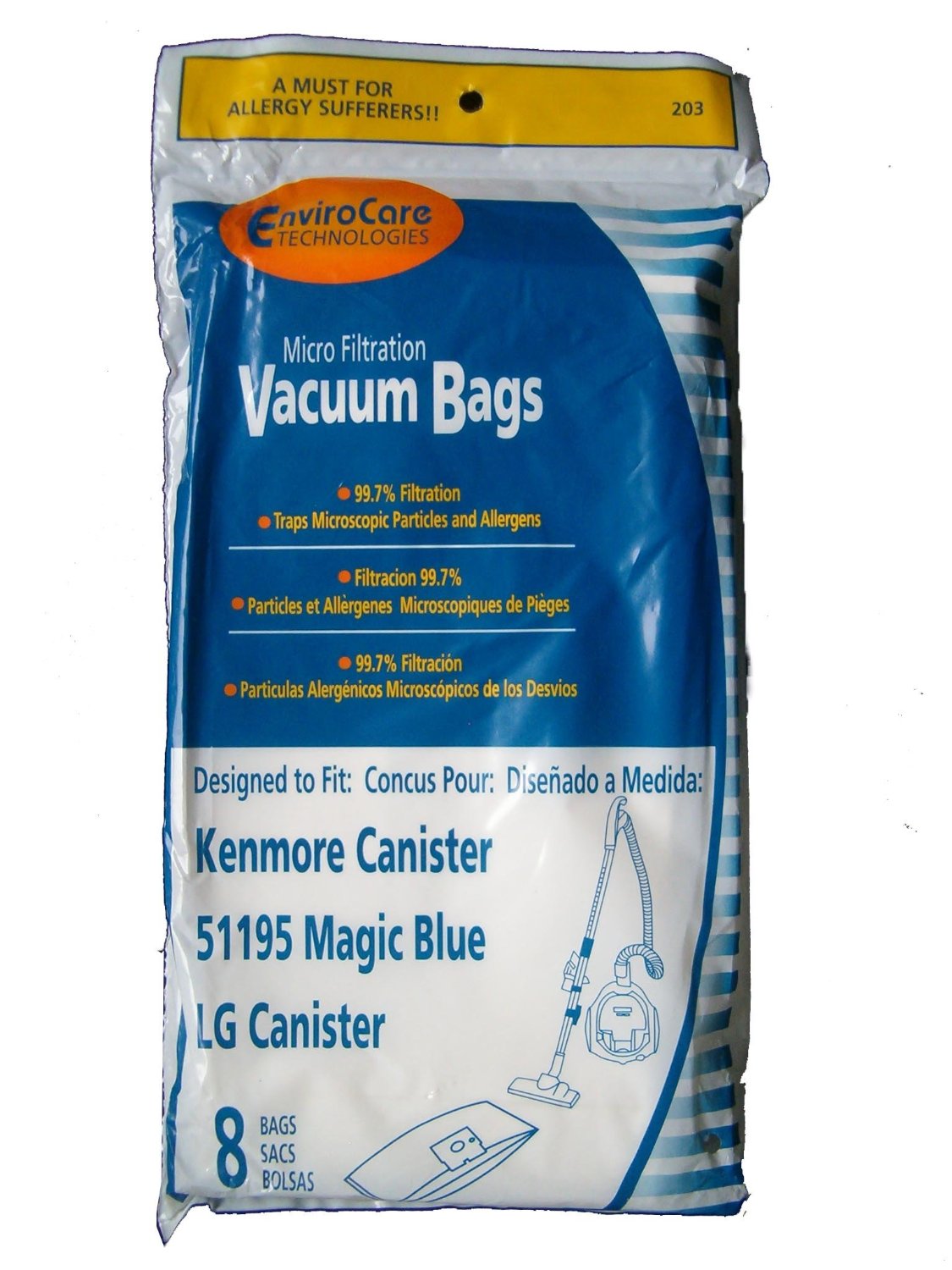 16 Kenmore Type M Sears 51195 Magic Blue LG Vacuum Bags, Ultracare, Canister Vacuum Cleaners, 20-51195, 609323, 211