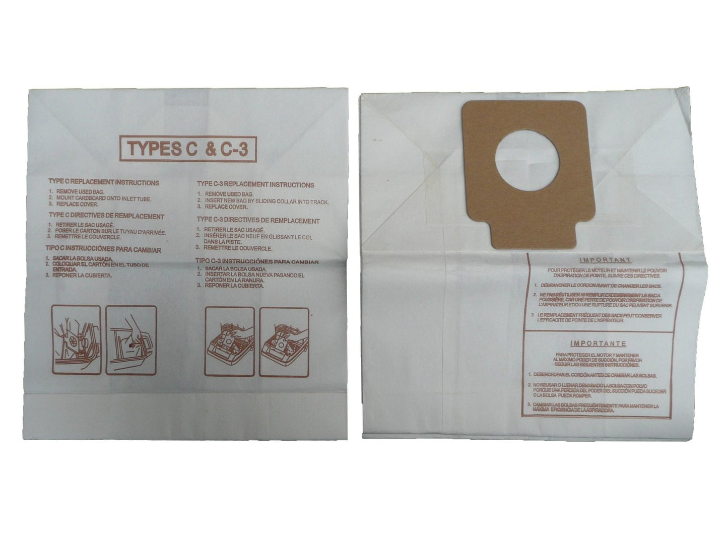 3 Panasonic Type C C-3 C3 Allergy Vacuum Bags, Canisters Vacuum Cleaners, MC-125P, MC125P, MC771, MC772, MC8310, MC