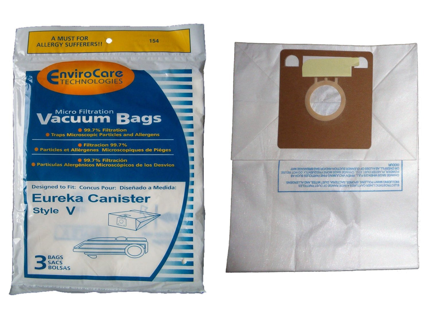 6 Eureka Allergy Style V Vacuum Bags, Power Team, Powerline, Canisters, World Vac, Home Cleaning System Vacuum Clea