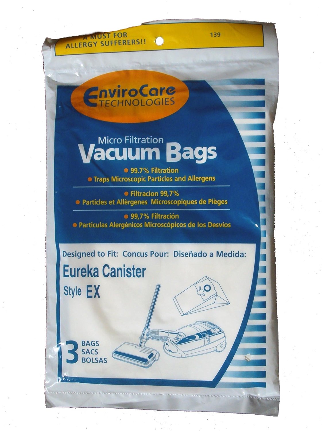 6 Eureka EX Allergy canister Vacuum Bags Excalibur, Home Cleaning System, Oxygen Vacuum Cleaners, 60284, 60284A-12