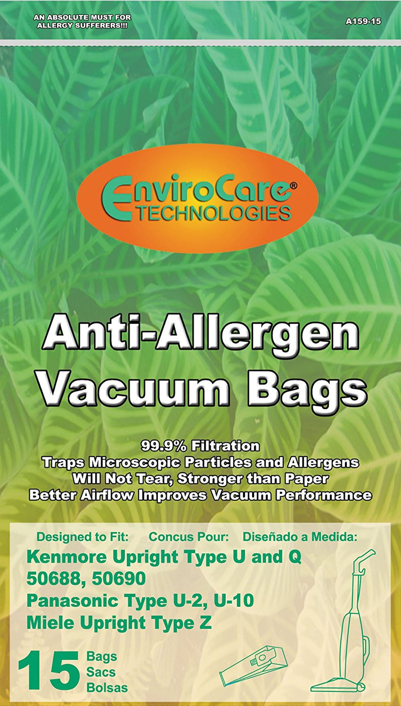 15 Kenmore 50688 and 50690, Panasonic Type U-2 Vacuum Bags, Allergen and HEPA Like Anti Allergen Filtration