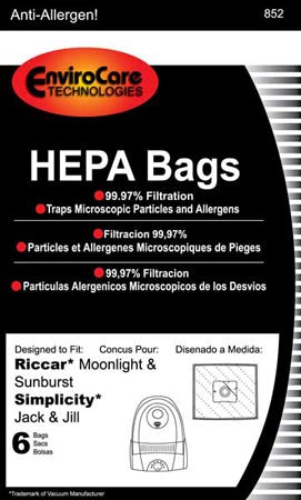Simplicity Type Z Jack and Jill, Snap HEPA Vacuum Cleaner Bags - 6 pack Replaces SZH-6