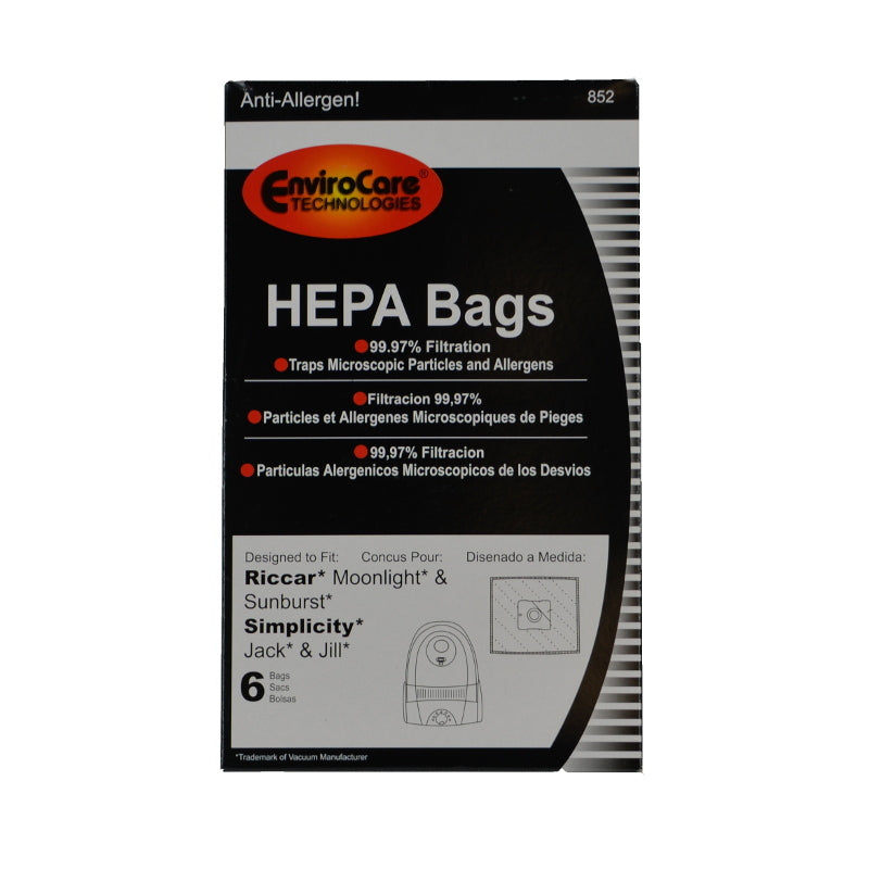 6 Simplicity Jack Jill Riccar Z SLZ-6 Moonlight Hepa Bags, Canister, Sunburst