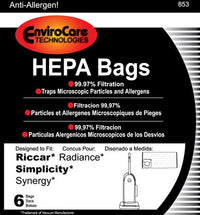 Simplicity Synergy SXH-6 Type X HEPA Vacuum Cleaner Bags - 6 pack