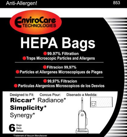 Simplicity Synergy SXH-6 Type X HEPA Vacuum Cleaner Bags - 6 pack