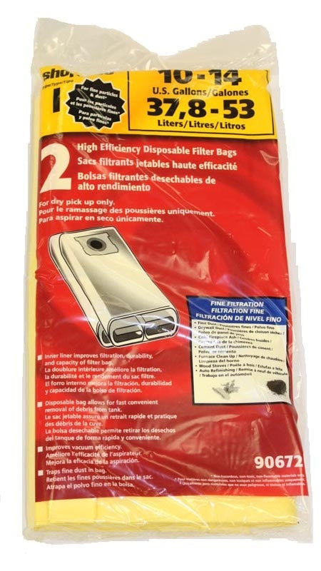 PAPER BAGS-SHOP VAC,10-14 GALLON,2PK MICRO FILTRATION 9067200
