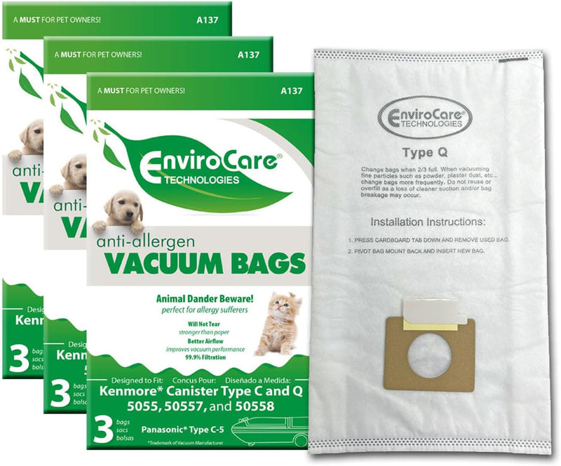 9 Kenmore HEPA Like Canister Type C, Q, 50558 50555 50557 Sears Vacuum Bags, Canister, Panasonic Vacuum Cleaners, MC-V15, A137