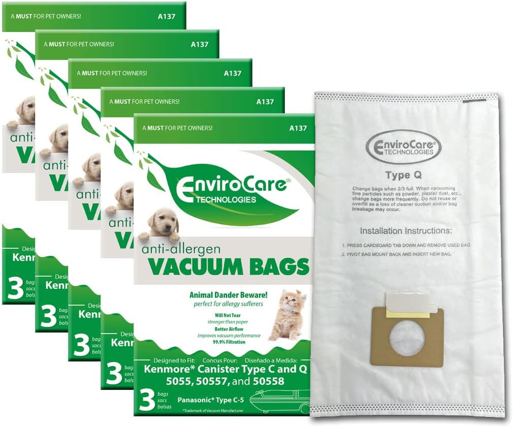 15 Kenmore 50558, 5055, 50557 Allergen Filtration Canister Vacuum Bags #A137