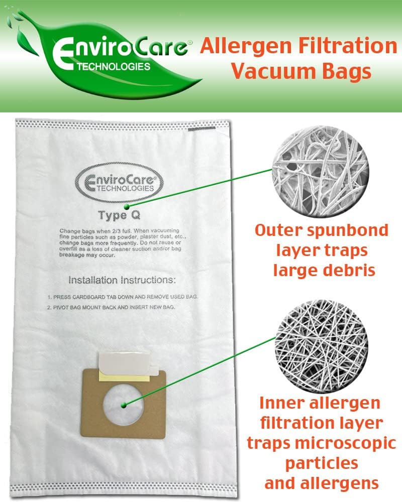 Envirocare Kenmore Canister Q/C 5055, 50557, 50558, 53292, 53291, 50404 Anti Allergen Synthetic Cloth Bags- 3 Pack