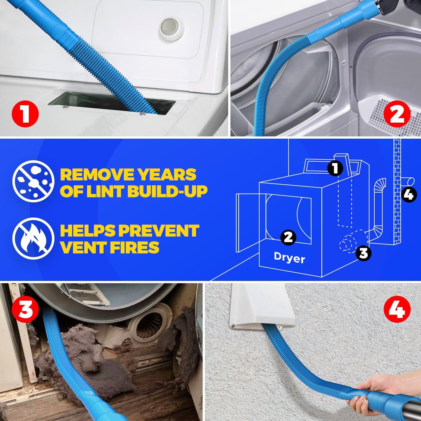 Dryer Vent Cleaning Kit | Fits Most Vacuum Cleaner Hoses | Quickly Removes Lint , Prevent Fires