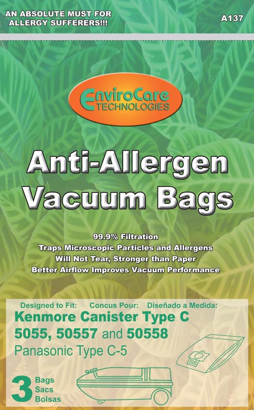 Kenmore Style C  Q 3 Ply Allergen Cloth Bags - 5055, 20-50557  20-50558 - 18 bags - Generic