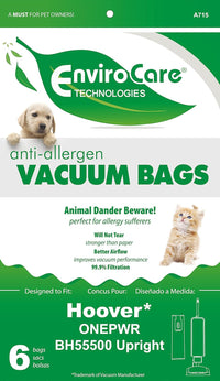 Hoover ONEPWR Cordless Upright Vacuum Cleaner Synthetic Cloth Bags, For BH55500PC, BH55500. 6/pk Replaces AH15600
