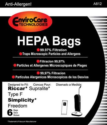 Riccar/Simplicity Type F SF6 Supralite Freedom HEPA  Bag - 6 Pack