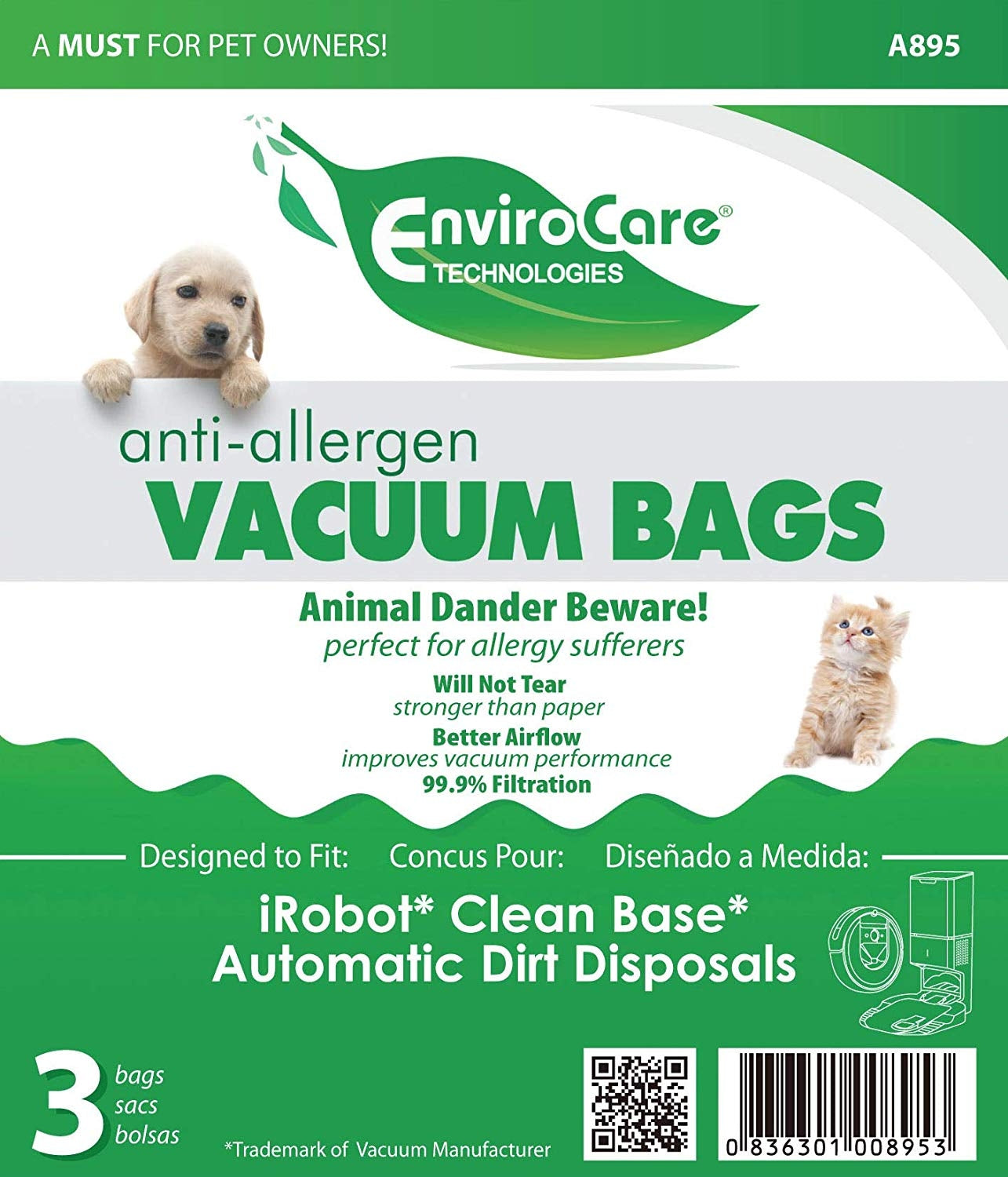 PAPER BAGS-IROBOT CLEAN BASE,3PK,ALLERGEN