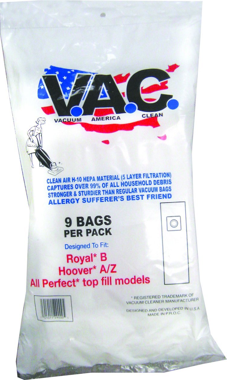 Vacuum America Clean Vac 7 Perfect P103, P104, P107, P108 / Royal Style B Uprights H-10 Hepa Filtration (Pack Of 9)
