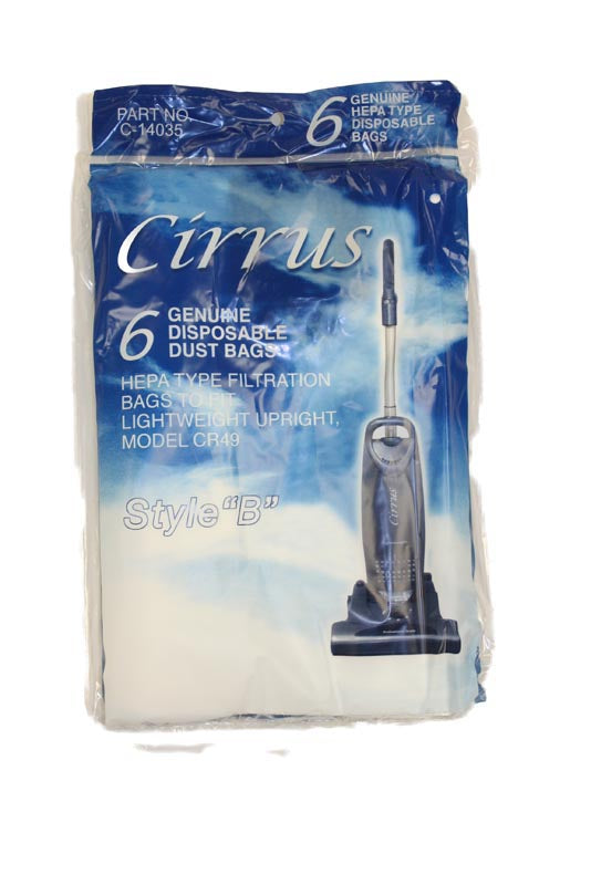 Cirrus Style B Hepa Vacuum Bags - Genuine- 6 pack C14035