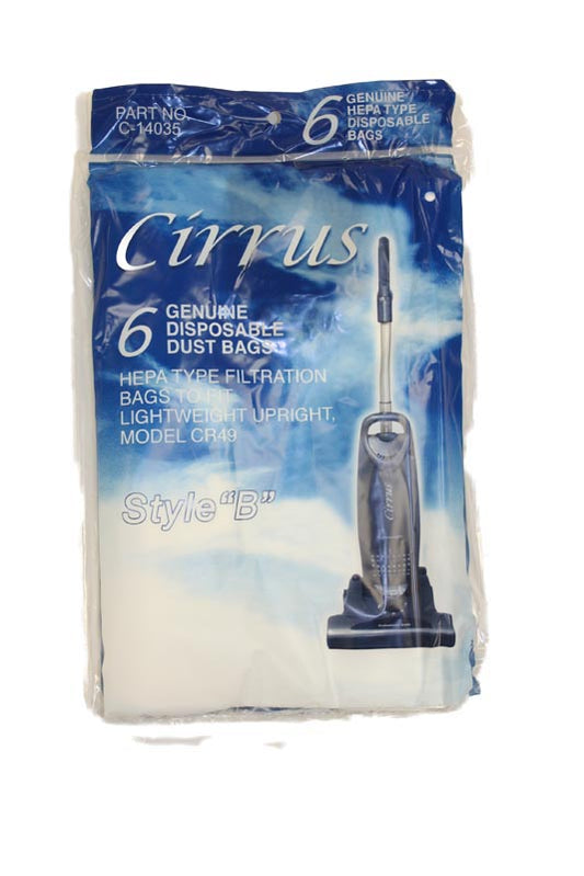 Cirrus Style B Hepa Vacuum Bags - Genuine- 6 pack C14035