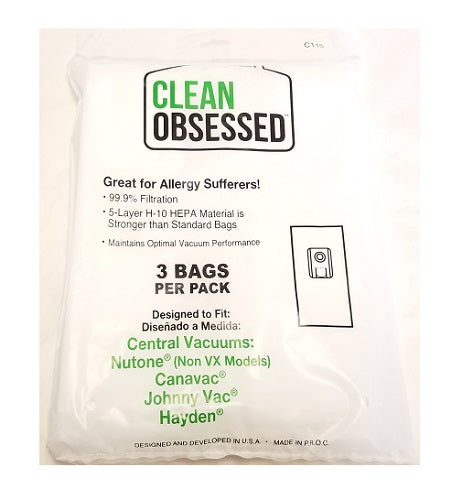 Nutone/canavac/powerlux/superlux/superxl/hayden/signature/ Paper Bags HEPA 3/Pk, Rep'l