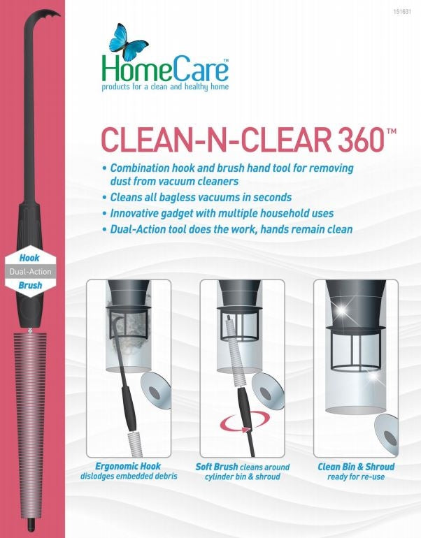 Clean-N-Clear 360° Vacuum Cleaner Dust Cup & General Cleaning Tool. Works with All Bagless Vacuums
