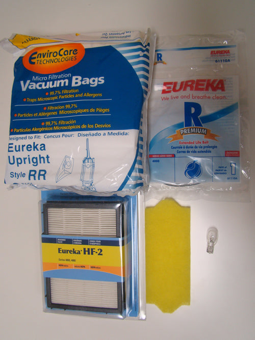 Eureka Ultra Smart Vac Uprights 4870 Series Tune Up Kit - 6 RR Bags, 1 R Belt, Motor Filter, 1 HF2 Filter and 1 Flat End Bulb